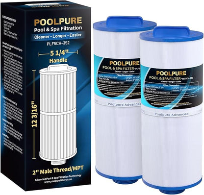 POOLPURE 5CH-352 Spa Filter Replaces PPM35SC-F2M, Marquis Spa 20042, 20092, 70-0240, 370-0242, 370-0243, Filbur FC-0196, 2" Male Thread/MPT Hot Tub Filter, 2 Pack