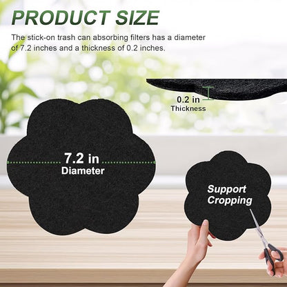 ENLOY 7.2 Inch Universal Trash Can Charcoal Filters Replacements, 12-Pack Flower Shape Stick-on Activated Charcoal, Absorbing Filters Purifying Deodorizer for Compost Bin Pail, Trash Cans, Recycle Bin