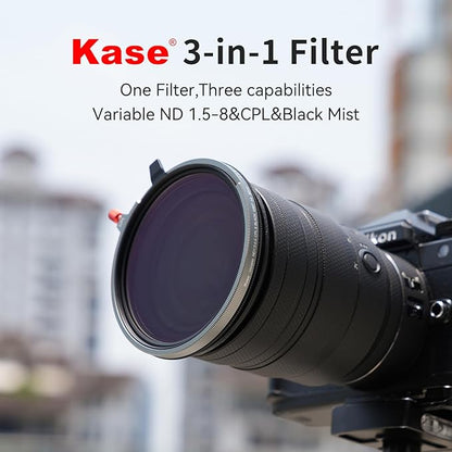 Kase 67mm Variable ND1.5-8 & CPL & Black Mist 3 in 1 Filter with 36 Multi-Coatings, Essential for Landscape & Vlog, Compatible with Canon Sony Nikon