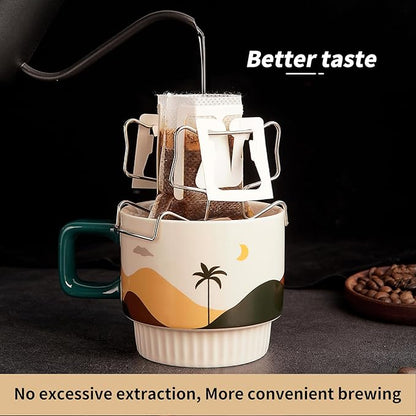 Hanging Ear Drip Coffee Bag Holder with 50-100Pcs Portable Coffee Filter Paper Bag, Coffee Drip Bag Chair Stand, Portable Coffee Filter Paper Bag, for Easy Pour Over (Stand + 100 Bags)