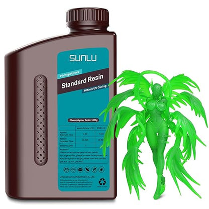 SUNLU 3D Printer Resin 1kg, Fast Curing Standard 3D Resin for LCD DLP SLA 3D Printers, 395 to 405nm UV Curing 3D Printing Liquid Photopolymer Resin, Low Shrinkage, High Precision, 1000g, Clear Green