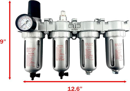 4 STAGE HIGH DUTY INDUSTRIAL GRADE ULTRA CLEAN FILTER REGULATOR COALESCING DESICCANT DRYERS SYSTEM FOR COMPRESSED AIR LINES METAL BOWLS GREAT FOR PAINT SPRAY AND PLASMA CUTTER (3/8"NPT MANUAL DRAIN)