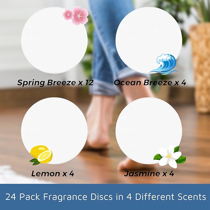 F Flammi 24 Pcs Fragrance Discs Compatible with Bissell Powerfresh and Symphony Series Steam Mop, Including 4 Different Scent Discs (12 Spring Breeze, 4 Lemon, 4 Jasmine, 4 Ocean Breeze)