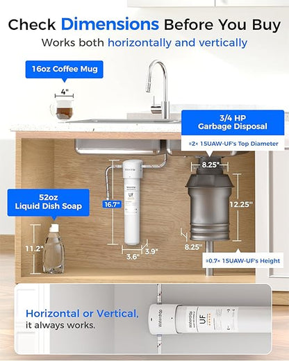 Waterdrop 15UAW-UF 0.01 μm Ultra Filtration Under Sink Water Filter System, 2 Years, Reduces Lead, Chlorine, Bad Taste & Odor, Direct Connect to Kitchen Faucet, USA Tech
