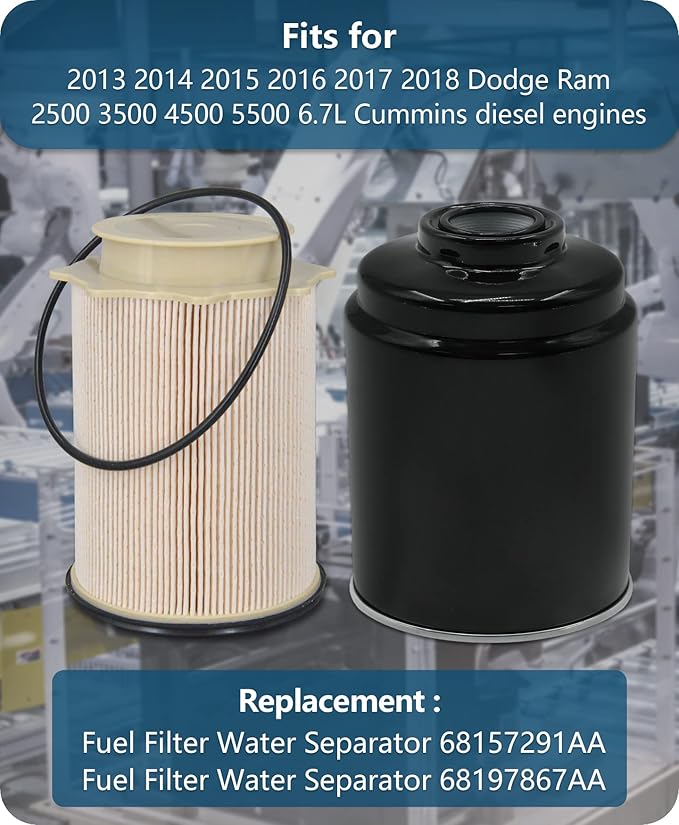 Marsram Fuel Filter Water Separator Set Fits for 2013 2014 2015 2016 2017 2018 Dodge Ram 2500 3500 4500 5500 6.7L Cummins Diesel Turbo Engines, Replace 68197867AA, 68157291AA, 68065608AA