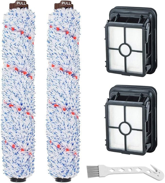 Lemige 2 Pack Multi-Surface Brush Roll 1868 + 2 Pack Vacuum Filter 1866 for Bissell CrossWave 2306A 1785A 3888A Vacuum Cleaner, Compare to Part # 1608683, 160-8683, 1608684