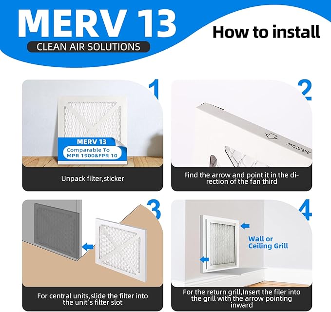 (6 Pack) 12x20x1 Air Filter, MPR 1900 & FPR 10, MERV 13 Pleated Air Filter (Actual Size: 11.75x19.75x0.75 inch)