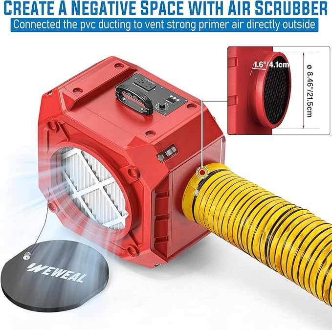 Commercial Air Scrubber, Negative Air Machine with 550 CFM, Stackable Heavy Duty Air Cleaner with MERV-10/ HEPA/Activated Carbon Filter for Home, Cnstruction Sites, Red