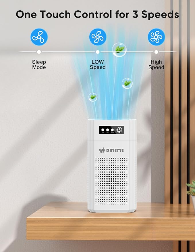 Air Purifiers for Bedroom, DAYETTE H13 True HEPA Air Filter Purifier for Small Room Up to 480 Ft²/30min, Qiuet Sleep Mode with Aroma Pad, Small Portable Air Purifier with USB Cable