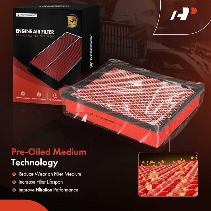 A-Premium Pre-oiled Engine Air Filter Compatible with Chevy, GMC & Cadillac Models - Silverado, Suburban, Tahoe, Cheyenne, Sierra, Yukon, Escalade, Avalanche, C3500HD