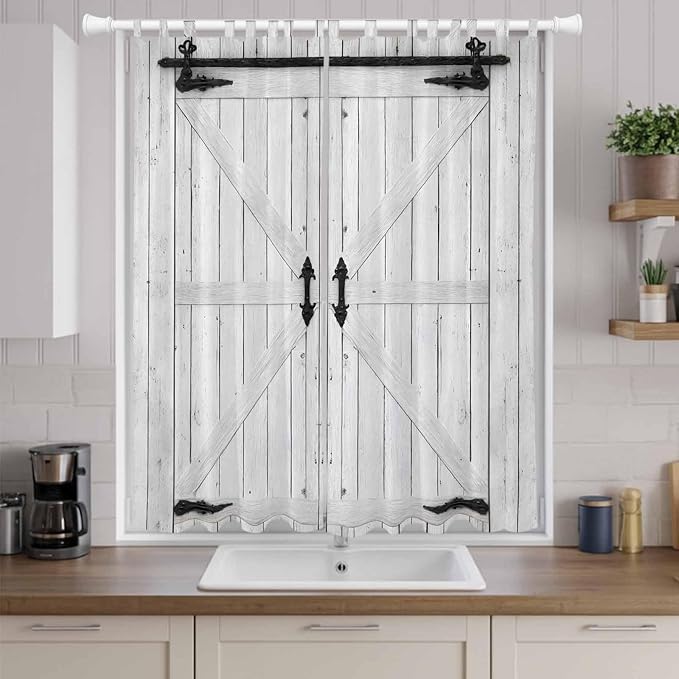 Farmhouse Wood Grain Living Room Curtains 96 Inch Length, Window Curtains Tab Top, Vintage Country Barn Gate Grey Light Filtering Window Treatments Drapes 52"x96" 2 Panel