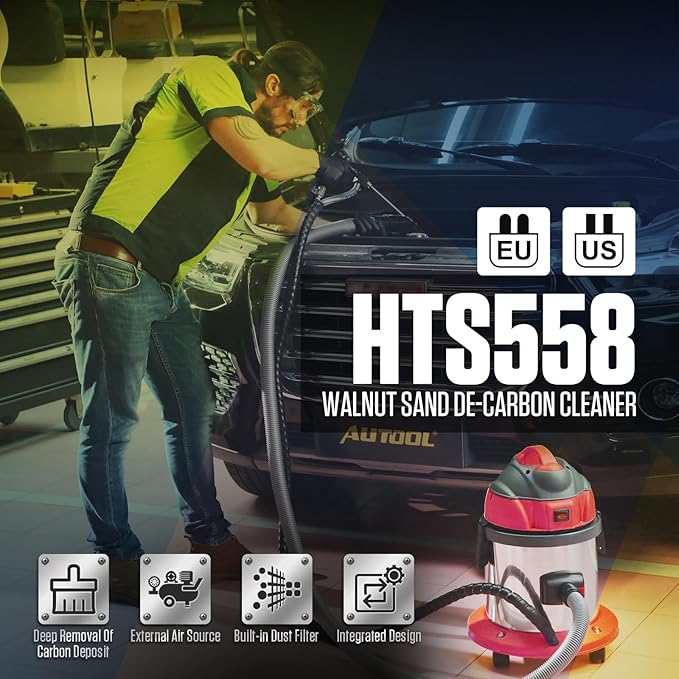 QPKING HTS558 Walnut Blaster Kit for Carbon Cleaning with 5 Adapters | Built-in Filter & External Air Source Required | Engine Intake Valve Cleaner Compatible with Audi, BMW, VW, Toyota, Honda