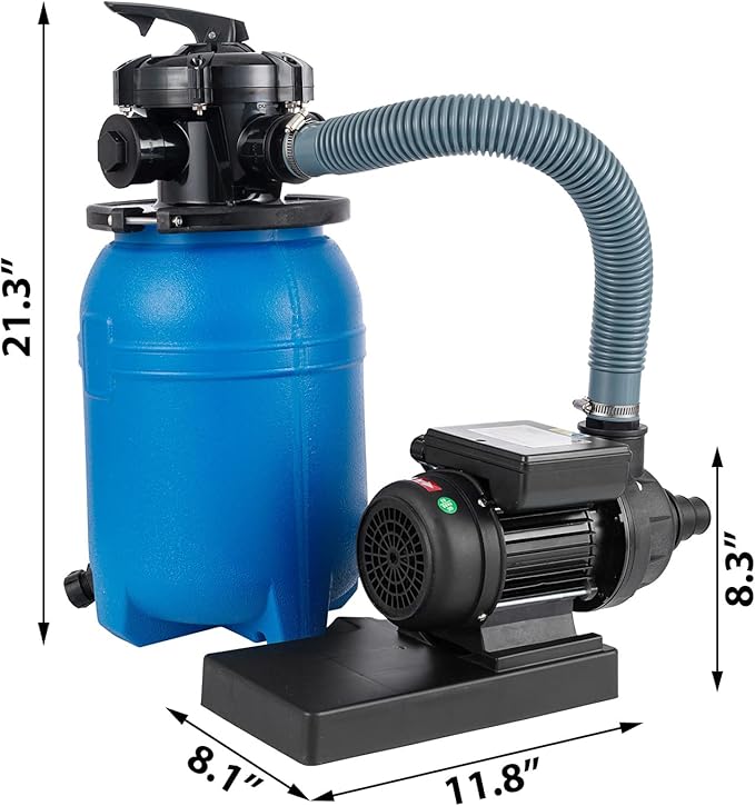 10'' Sand Pool Filter System 10000 Gallon Sand Filter with 1/3 HP Above Ground Swimming Pool Pump 6-Way Multi-Port Valve Pool Filter, Black & Blue