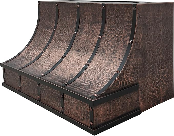 CT Copper Tailor Sloped Copper Vent Hood Wall Mount,30'' W,30''H, 610 CFM Exhaust Fan,Stainless Steel Vent,LED Light,Dishwasher-Safe Baffle Filters,VH8TR1