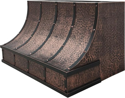 CT Copper Tailor Sloped Copper Vent Hood Wall Mount,30'' W,36''H, 610 CFM Exhaust Fan,Stainless Steel Vent,LED Light,Dishwasher-Safe Baffle Filters,VH8TR1