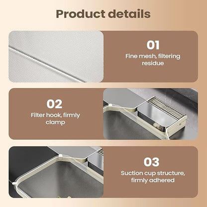 Corner Sink Strainer – PC ABS Iron Art 16.6x21.8x2cm | Foldable Basket Strainer | Sink Food Catcher | Suction Cup Drain Filter For Food Waste Disposal Scrap Collection