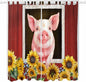 Pigs Sunflowers Living Room Curtains 96 Inch Length, Window Curtains Tab Top, Farmhouse Red Barn Flowers Animals Light Filtering Window Treatments Drapes 52"x96" 2 Panel