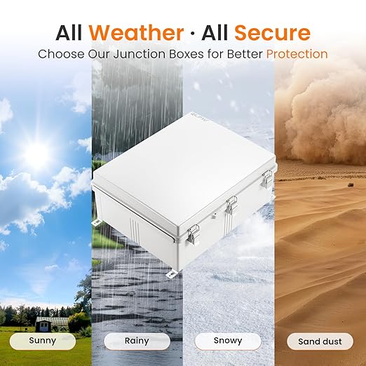 QILIPSU Waterproof Junction Box IP67 Outdoor Plastic Electrical Project Enclosure Weatherproof with Mounting Plate, Wall Brackets, Hinged Grey Cover 20"x16.1"x7.9"