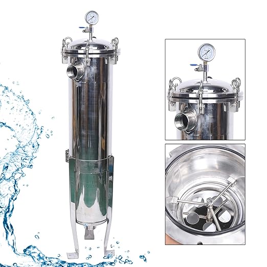 LYNICESHOP 2" NPT Bag Filter Housing, 150 Psi 304 Stainless Steel Bag Industrial Sock Filter Housing Bag Water Filter Purification Equipment for Drinking Water, Wastewater, Diesel