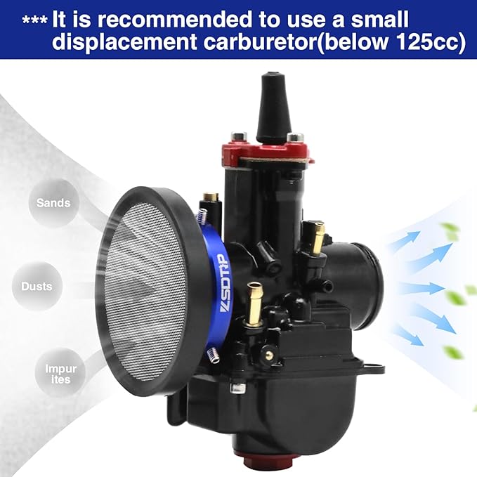Carburetor Carb Velocity Stack Air Filter Cleaner Modified Trumpet Aluminum Alloy with Sponge Filter Steel Mesh for PWK21-30mm Short Fast Intake Suggest for Small Displacement (Blue,50mm)