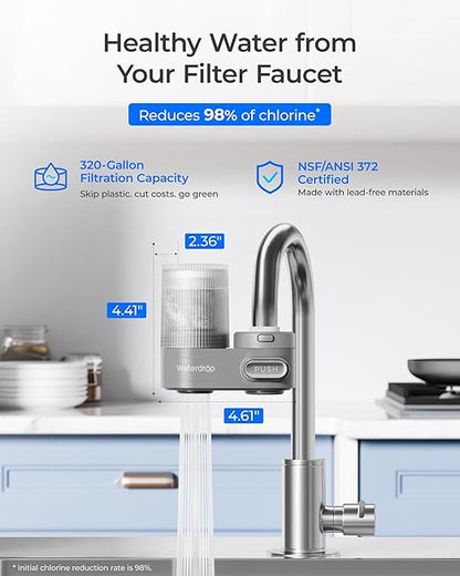 Waterdrop Water Filter for Sink Faucet, Visible Filter Housing, 320-Gallon Long Life, Faucet Mount Water Purifier, Water Filter for Kitchen Sink, NSF Certified, Reduces 98% Chlorine, 1 Filter