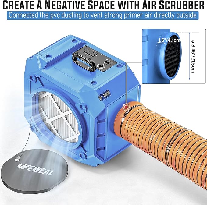 Commercial Air Scrubber with 3-Stage Filtration, Stackable Negative Air Machine with HEPA & MERV-10 & Carbon Filters - Heavy Duty Air Purifier for Industrial and Home