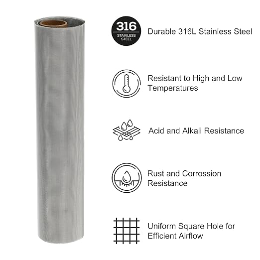 PATIKIL 40" L x 10" W Woven Wire Mesh, 80 Mesh 316L Stainless Steel Air Vent Filter Screen for Window Security Vent Cover Filtration Animals Fence