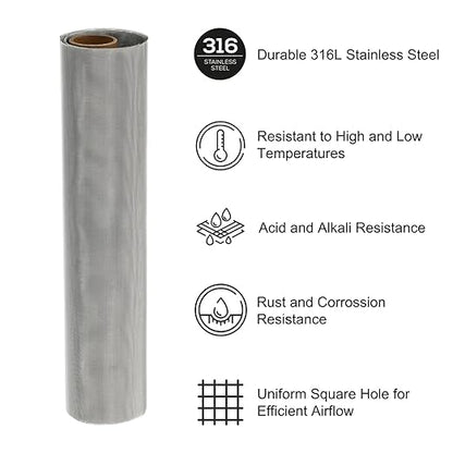 PATIKIL 40" L x 10" W Woven Wire Mesh, 80 Mesh 316L Stainless Steel Air Vent Filter Screen for Window Security Vent Cover Filtration Animals Fence