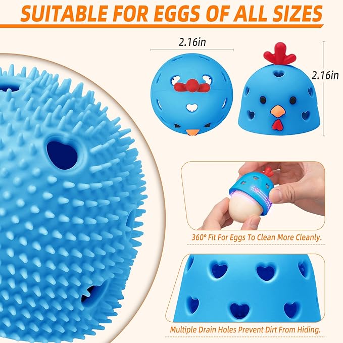 Egg Brush Cleaner, Egg Scrubber Tool for Fresh Eggs, Egg Washer Cleaner Scrubber, Easter Gifts Creative Chicken Shape Egg Wash Brush Silicone Washing Egg Tool - Blue