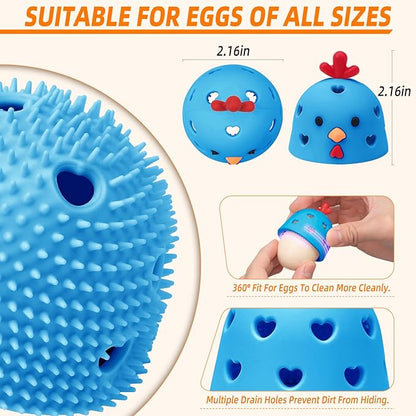 Egg Brush Cleaner, Egg Scrubber Tool for Fresh Eggs, Egg Washer Cleaner Scrubber, Easter Gifts Creative Chicken Shape Egg Wash Brush Silicone Washing Egg Tool - Blue