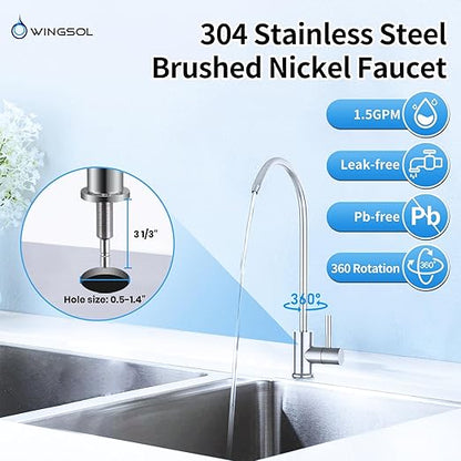 WINGSOL Under Sink Water Filter with Faucet, Reduce Heavy Metals/Chlorine/PFAS/PFOA/PFOS/Odor/Sediment, NSF/ANSI 42&53 Improve Taste, EZ Change Life Indication Mineral pH+ Sink Water Filter