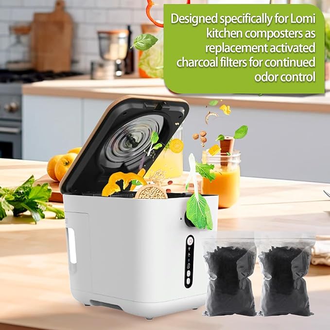 2-Pack (2 Lbs) Odor Absorbing Activated Charcoal Filter Refills for Lomi Electric Countertop Composter - 12-Month Supply, Replacement Filters Compatible with Lomi Smart Waste Kitchen Composter