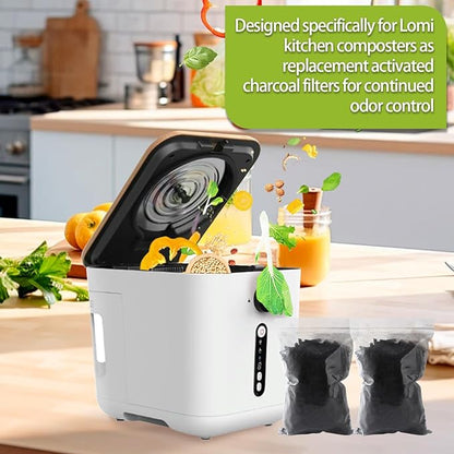 2-Pack (2 Lbs) Odor Absorbing Activated Charcoal Filter Refills for Lomi Electric Countertop Composter - 12-Month Supply, Replacement Filters Compatible with Lomi Smart Waste Kitchen Composter