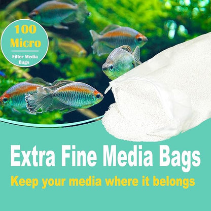 AQUANEAT Aquarium Filter Media Bags 15pcs Fish Tank Extra Fine 100 Micron Mesh Bags with Plastic Zipper for Activated Carbon (5.5" x 8")