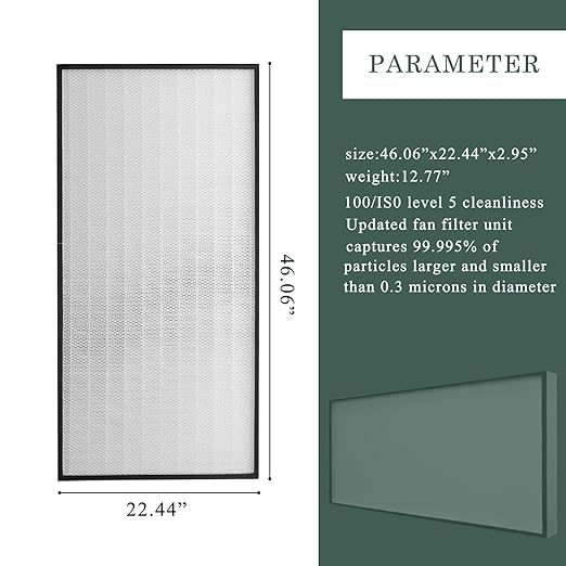 FFU,HEPA H14 LaminarFlowHoodFilterReplacement Kit 1 Piece,Updated Fan Filter UnitcompatiblewithLaminarFlowHood FFU 46.2”x22.6”,100/ISO Level 5,Mushroom with Safety Lock