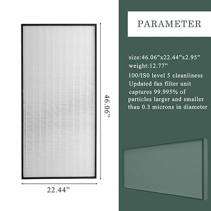 FFU,HEPA H14 LaminarFlowHoodFilterReplacement Kit 1 Piece,Updated Fan Filter UnitcompatiblewithLaminarFlowHood FFU 46.2”x22.6”,100/ISO Level 5,Mushroom with Safety Lock