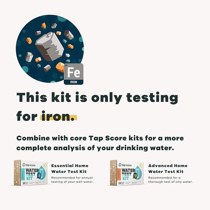 Tap Score Iron in Water Test Kit | Well or City | Full Report | EPA Certified Drinking Water Labs | #1 Best Home Water Test 2021-24 NYT Wirecutter | 100% Unbiased