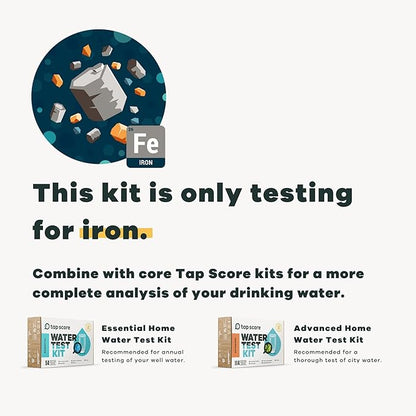 Tap Score Iron in Water Test Kit | Well or City | Full Report | EPA Certified Drinking Water Labs | #1 Best Home Water Test 2021-24 NYT Wirecutter | 100% Unbiased
