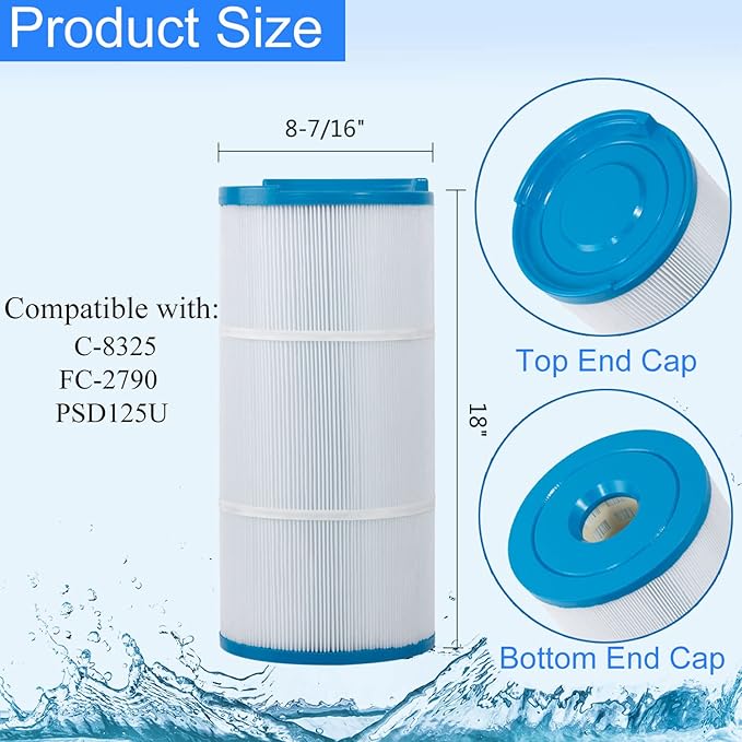 HANXER® C-8325 Spa Filter Cartridge Replacement for Sundance Spa Filter 6540-490, Filbur FC-2790, PSD125U, 817 0050, 03FIL1400, 81254, 125 Sq.Ft. Spa Hot Tub Filter, 1 Pack