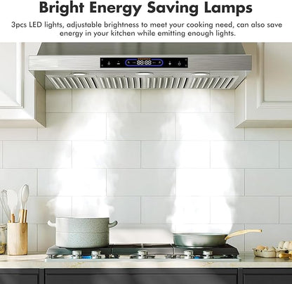 36 inch Wall Mount Range Hood Convertible Vent with Permanent Baffle Filters 800CFM Stainless Steel for Kitchen Gesture Sensing & Touch Control, 4 Speed Exhaust Fan, ETL listed (36 inch)