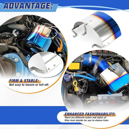 PTNHZ Universal Stainless Steel Air Intake Filter Cover Heat Shield Fits for 2.5-3.5" Cone or Cylinder Filter Burnt Blue