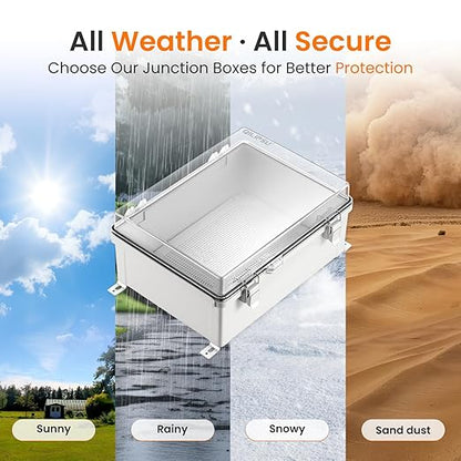 QILIPSU Waterproof Junction Box IP67 Outdoor Plastic Electrical Project Enclosure Weatherproof with Mounting Plate, Wall Brackets, Hinged Clear Cover 16.1"x12.2"x7.1" CC