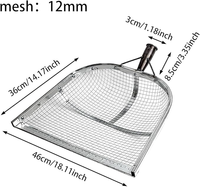 Leaking Soil Shovel Filter Stainless Steel Sieve 4mm/6mm/8mm/12mm Mesh Sifting Shovel for Sifting Corn Kernels Gardening Farm Chicken Coop and Goat Stall Multipurpose Dustpan (Sliver-12MM)