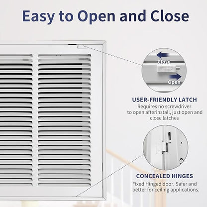 24"W x 14"H [Duct Opening Size] Steel Return Air Filter Grille - Removable Face/Door for 1 inch Filters -HVAC Vent Cover Grill - White [Outer Dimensions: 26 5/8"W X 16 5/8"H]