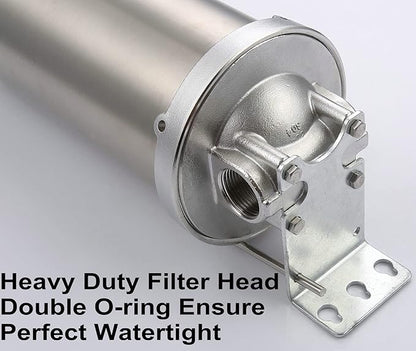 Amwater NSF/ANSI 42 Certification Jumbo Stainless Steel Filter Housing for 10”Length,4.5"OD Filter Cartridge, 1NPT Inlet and Outlet, Drain Valve Style C (Square Head)