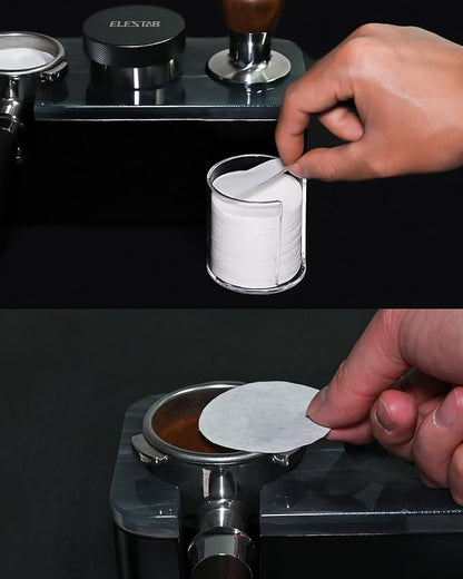 51mm Espresso Paper Filters, 300pcs Disposable Espresso Puck Paper Filters and Filter Storage Holder Compatible with 51mm Portafilters Basket - Keep Shower Screen Clean
