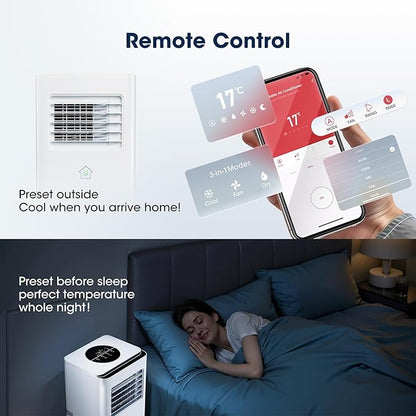 8000BTU Portable Air Conditioners Smart AC Unit with App & Remote Control 3-in-1 Cooling, Dehumidifier, Fan for Rooms up to 350 sq.ft, 24H Timer, White