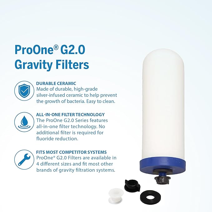 ProOne 9-Inch Gravity Water Filter Replacement G-Series 4-Pack - Universally Compatible with Gravity Water Filter Systems - NSF/ANSI Certified to Reduce Lead, Reduce Microplastics, & Total PFAS