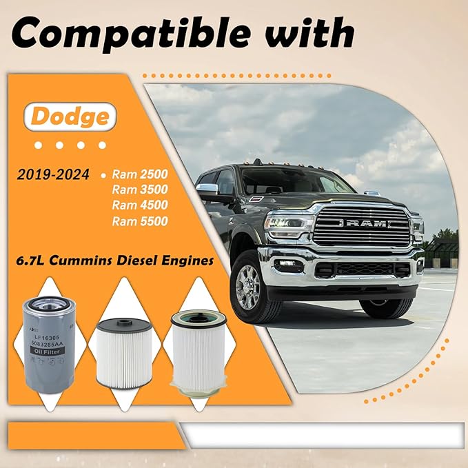 Fuel Filter Water Separator and Oil Filter Set Fit for 2019-2024 Dodge Ram 2500 3500 4500 5500 6.7L Cummins Diesel Engines Replaces# 68436631AA 68157291AA 5083285AA