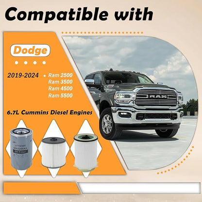 Fuel Filter Water Separator and Oil Filter Set Fit for 2019-2024 Dodge Ram 2500 3500 4500 5500 6.7L Cummins Diesel Engines Replaces# 68436631AA 68157291AA 5083285AA